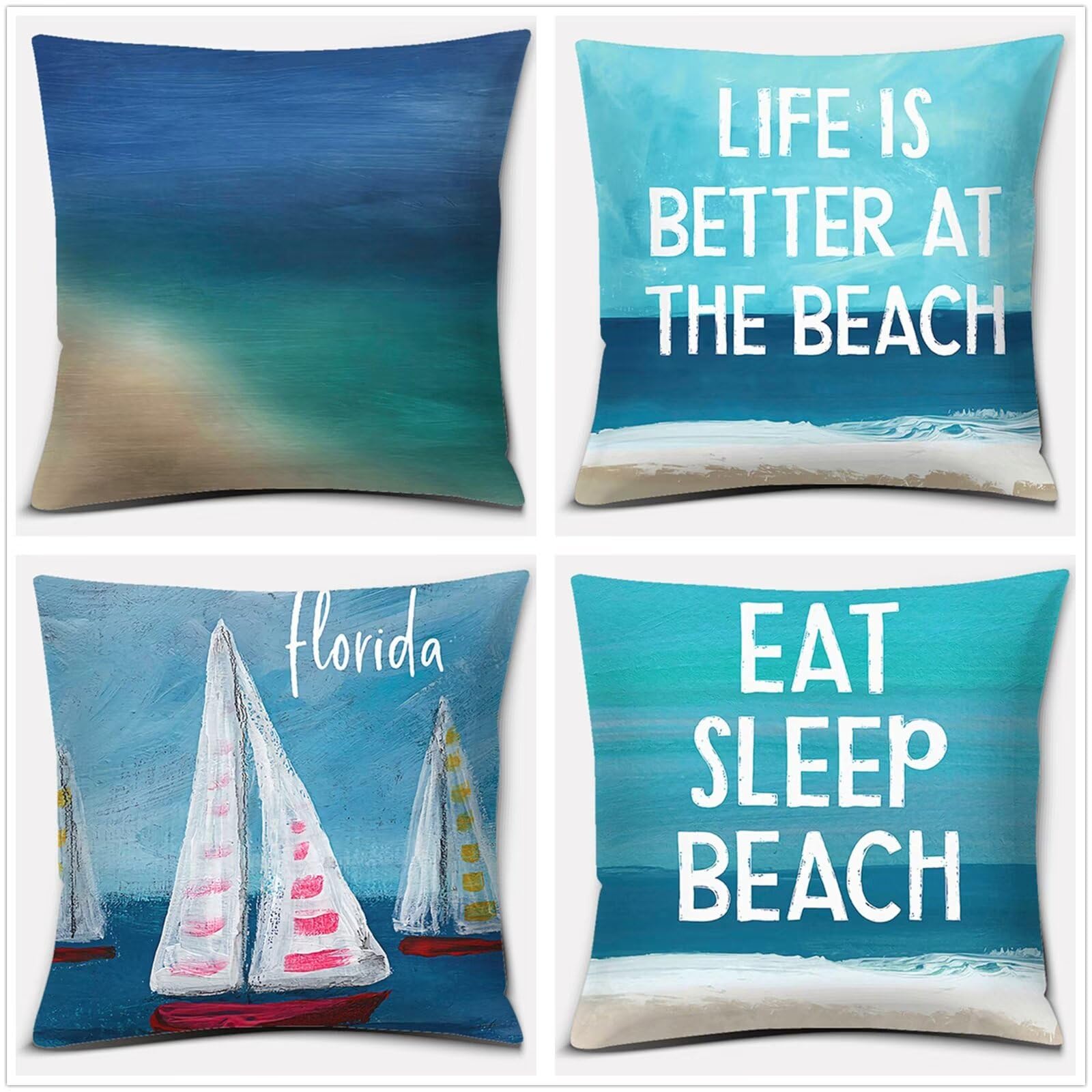 Federe per Cuscini Linen 50x50cm Set di 4 Quadrato Bifacciale Copricuscini Divano Decorativi moderno lago blu Decor Fodere per Divano Sedia Cuscini Camera da Letto Cuscini Arredo P1-388