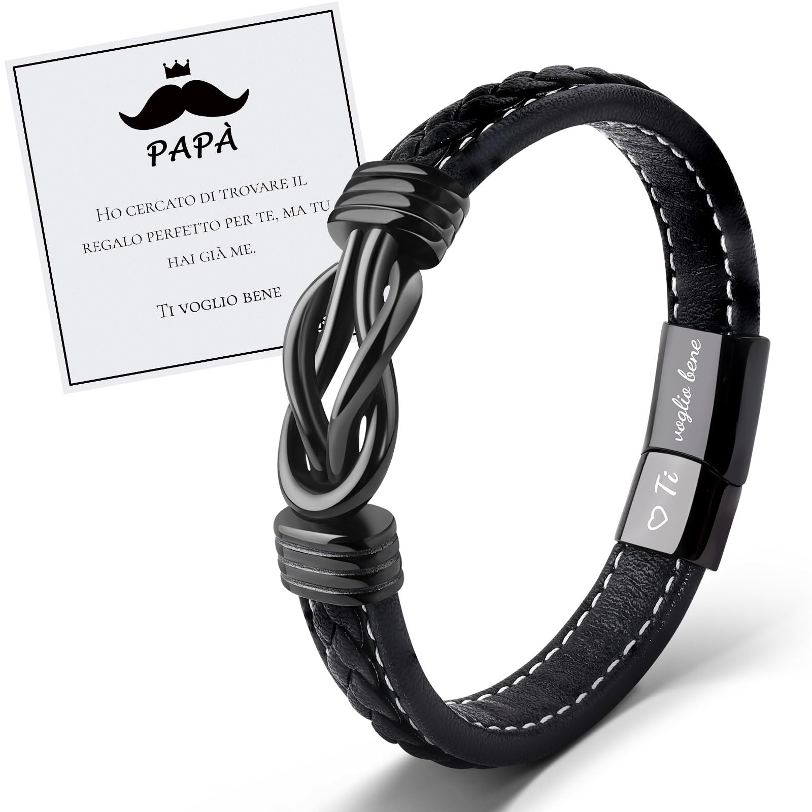 VU100 Regalo per Papà/Figlio/Uomo Bracciale in pelle per Uomo Bracciale Ti Amo Regalo per la Festa del Papà Regalo di compleanno per Figlio Fidanzato Marito Papà-Con Scatola Regalo