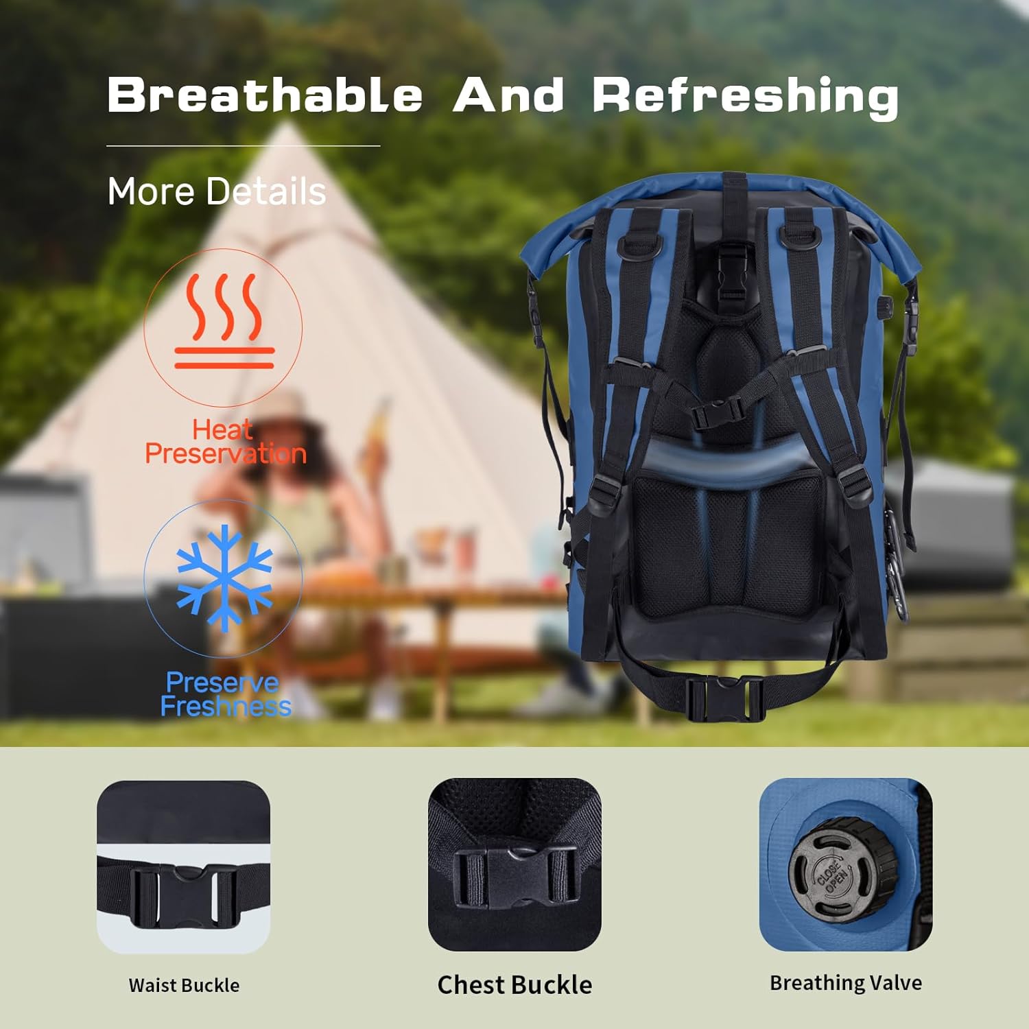 48cans Large Cooler Backpack Insulated Waterproof for Men Women Insulated Backpack Cooler Leak Proof Waterproof for 12 Hours Cooling for Camping Picnic Hiking Beach Travel Kayaking - Image 6