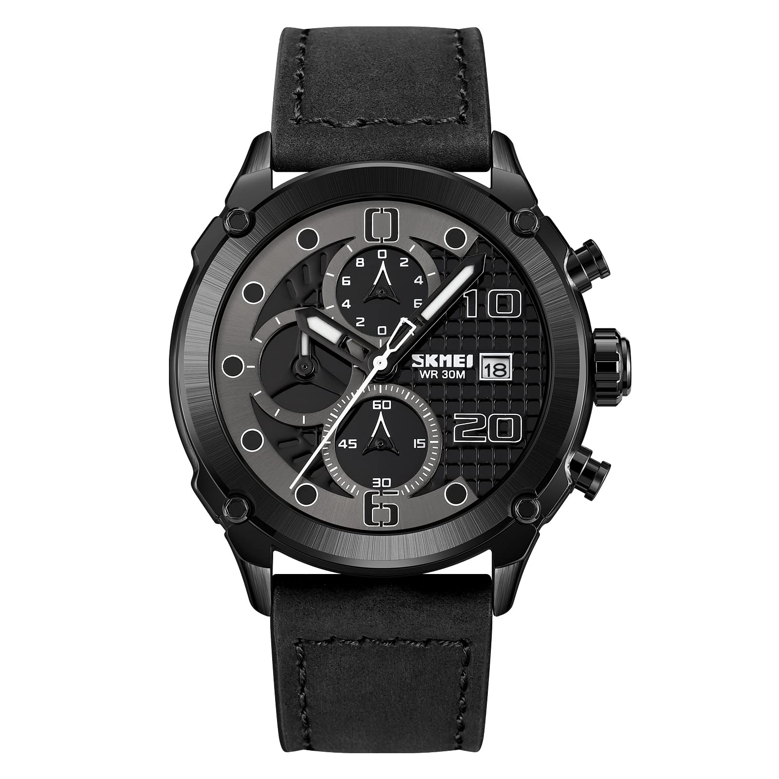 SKMEI Mens Watch Leather Strap Luxury Waterproof Fashion Business Analog Quartz Chronograph Father Gift Watch - 2051 (Black) (B0C38WN3NF) Amazon Price History, Amazon Price Tracker