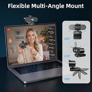 4K Webcam for PC,Auto Focus USB Streaming Web Cam,Dual Noise Reduction Mics