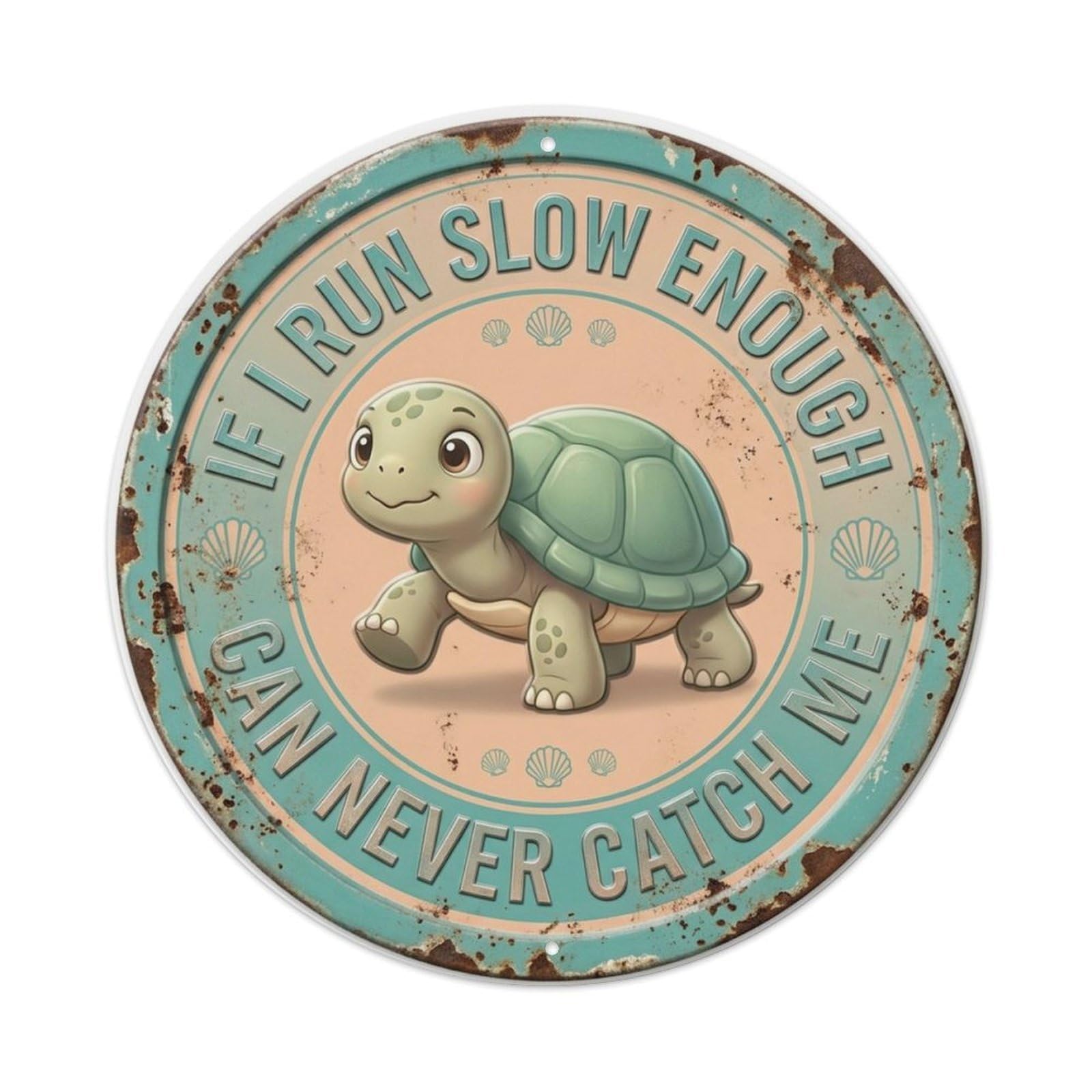 Turtle Slow Livingroom Metal Tin Sign Plaque Wall Decor for Cafe, Club Bar, Office, Home Garden Round Metal Poster 8x8Inch