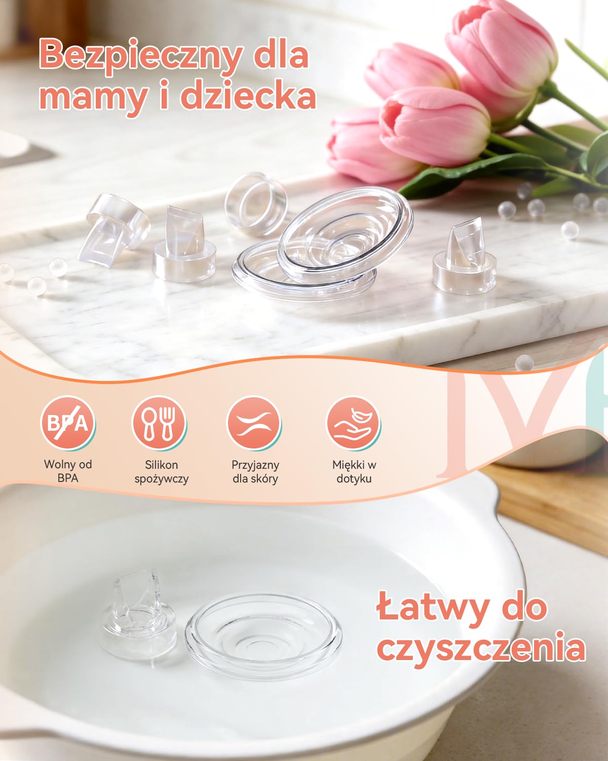 Części zamienne do laktatora Momcozy S12, w zestawie 4 silikonowe zawory z dzióbkiem kaczki i 2 silikonowymi pompkami do mleka, bez BPA, przenośne akcesoria do laktatora