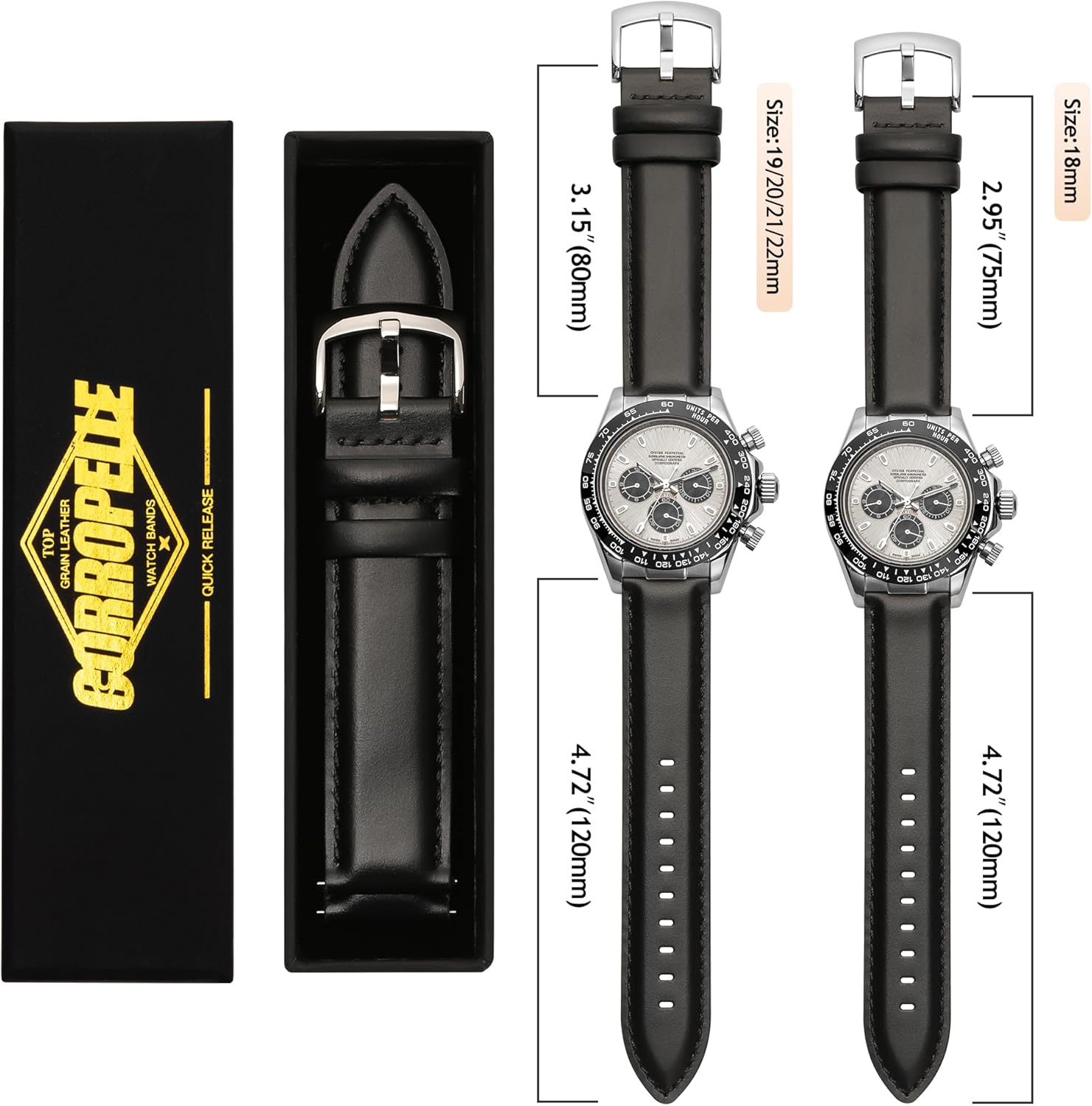 Leather Watch Bands Quick Release, Elegant Top Grain Leather Watch Straps Band Replacement for Men and Women, Watch and Smartwatch, Choice of Width 18mm 19mm 20mm 21mm 22mm - Image 7