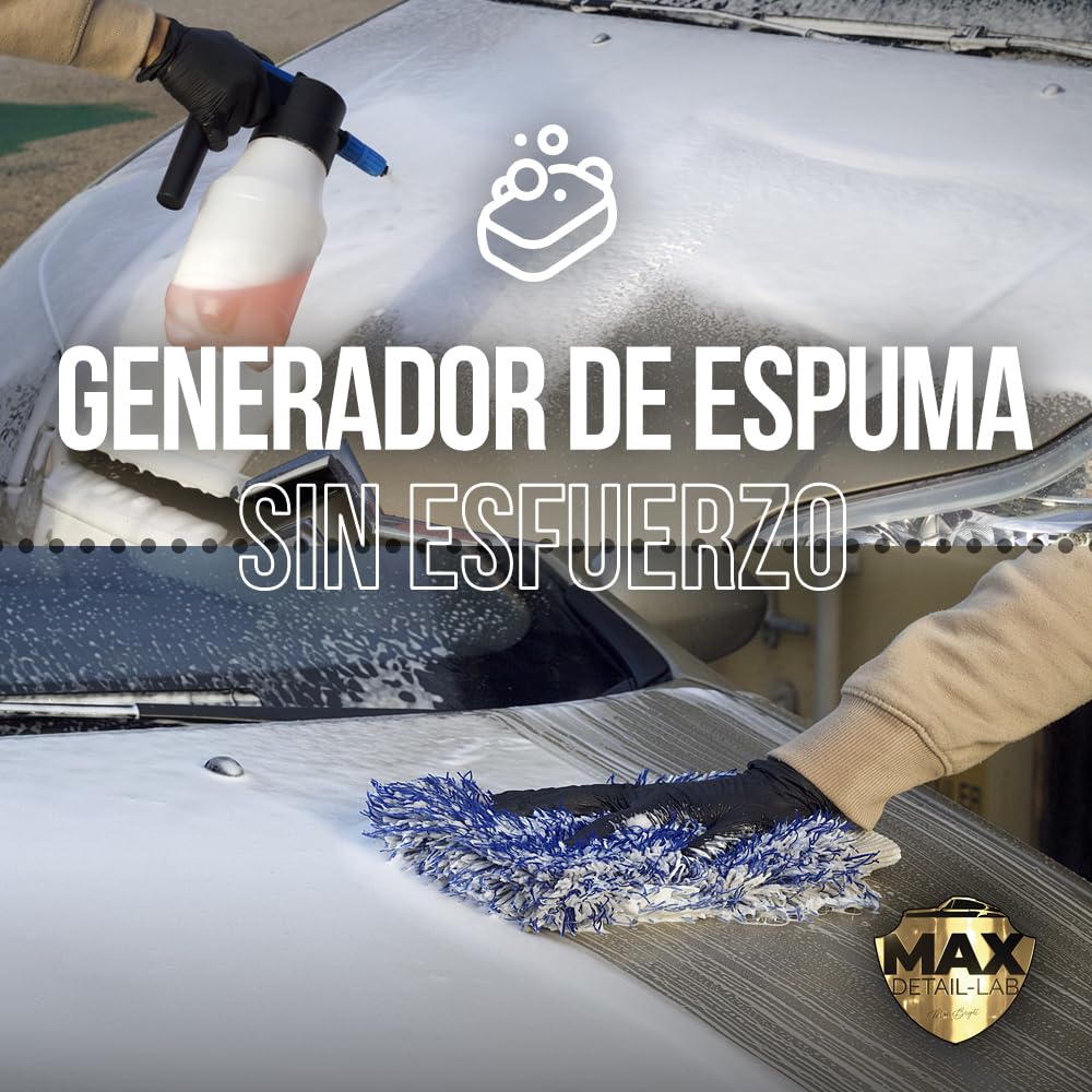 MAX DETAIL-LAB - E-Foam Pack - Kit Limpieza Coche Champú y Pulverizador a Batería Presión Foamer Eléctrico Espuma Activa, Snow Cherry Productos Lavado Exterior Detailing Profesional Auto Moto