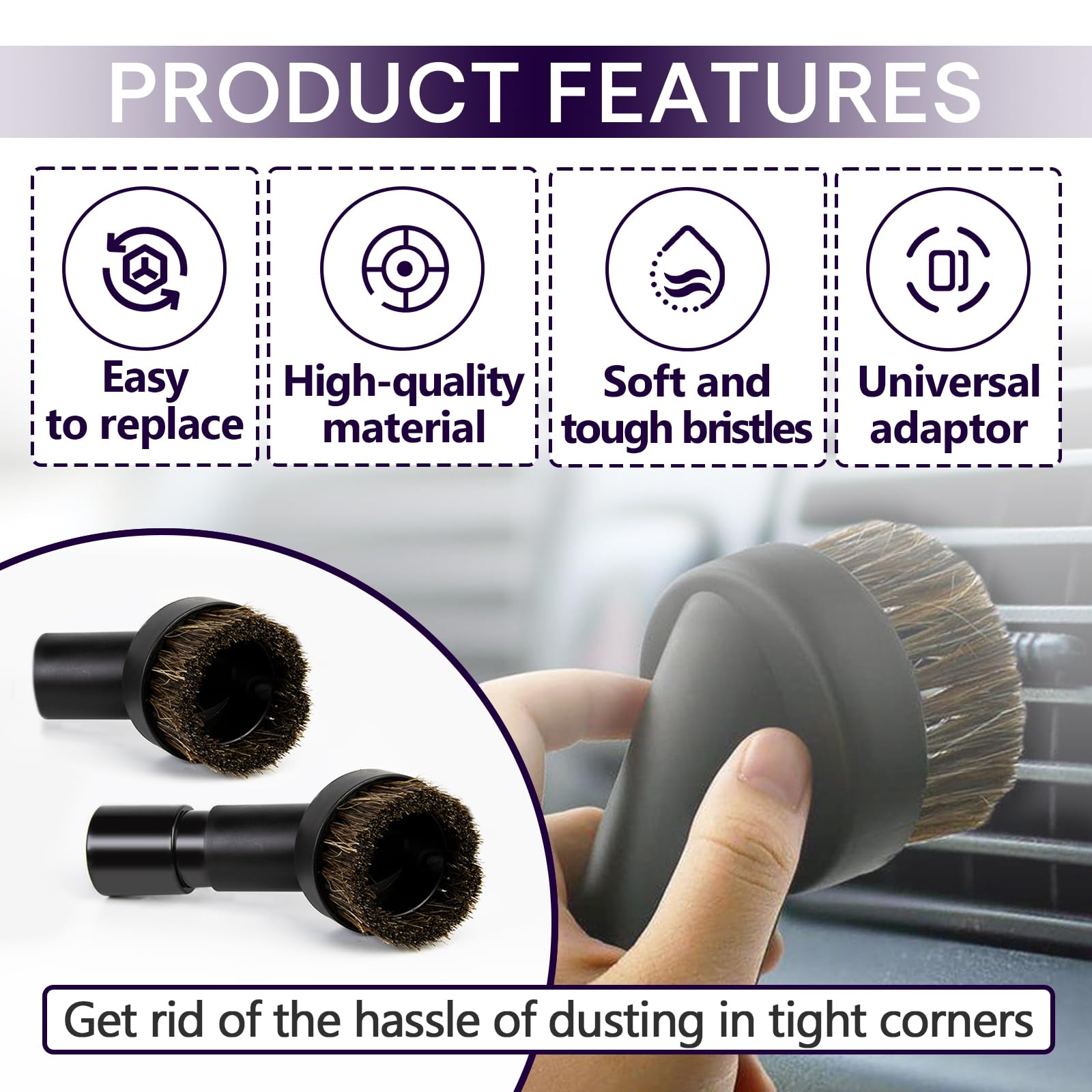 Horse Hair Brush Vacuum Attachments - 3 Pack -4 Horse Hair Brush Vacuum Attachments - 3 Pack -4