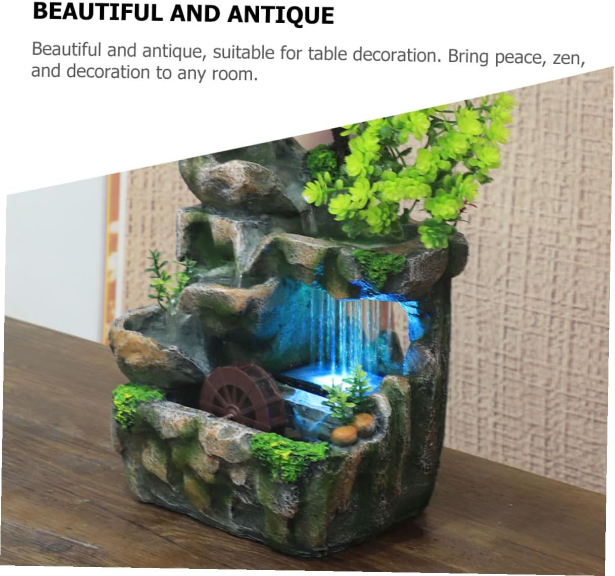 Small Indoor Water Fountain Tabletop Waterfall Desk Fountain Decoration for Relaxation Zen Home Office Bedroom US Plug