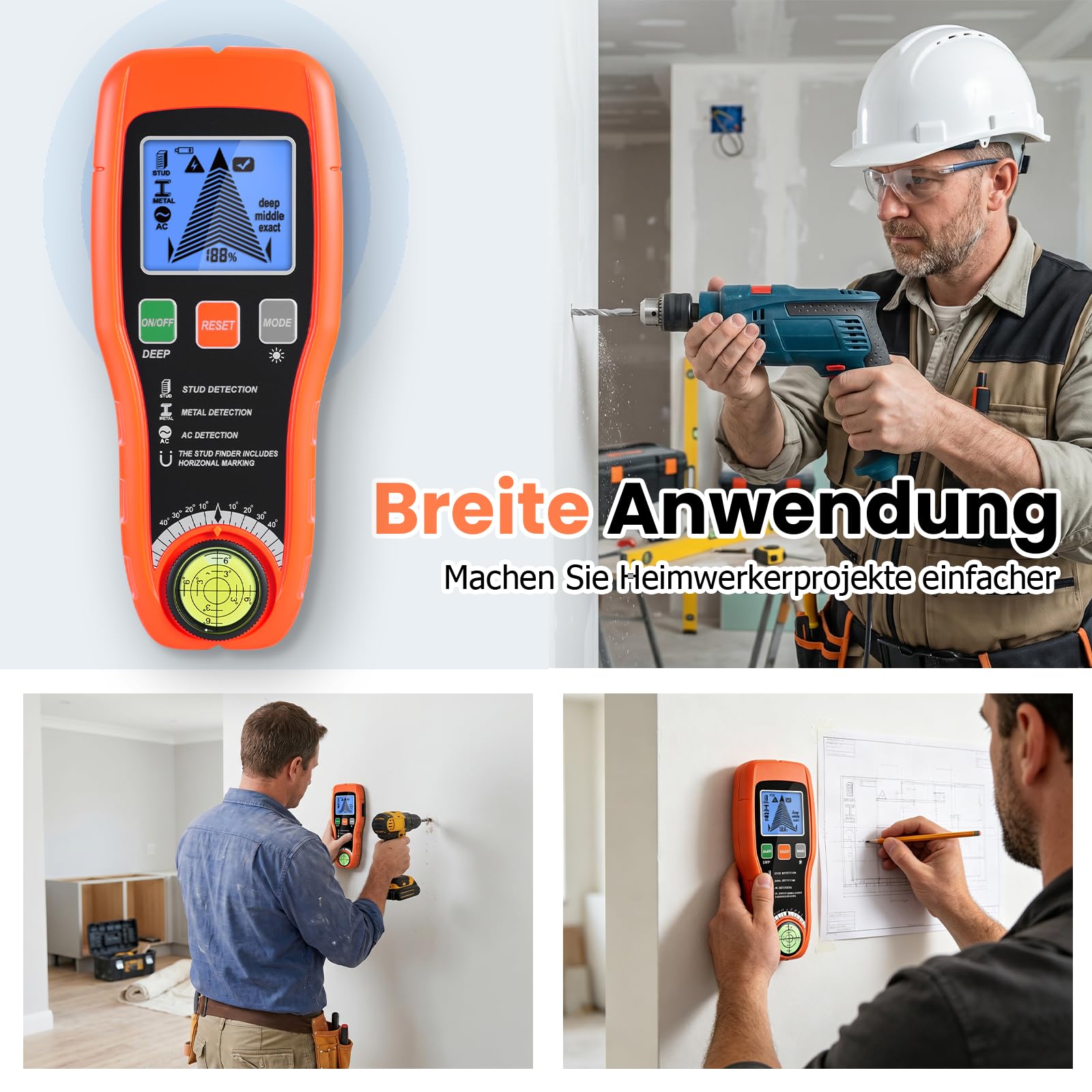 ARCELI 7-in-1 Leitungssuchgerät Leitungssucher Wandscanner mit 3 Holz-Modi,Metall,AC,Wasserwaage + Nail Finder – Elektronischer Leitungsfinder Kabelsuchgerät mit Deep Scan & HD-LCD