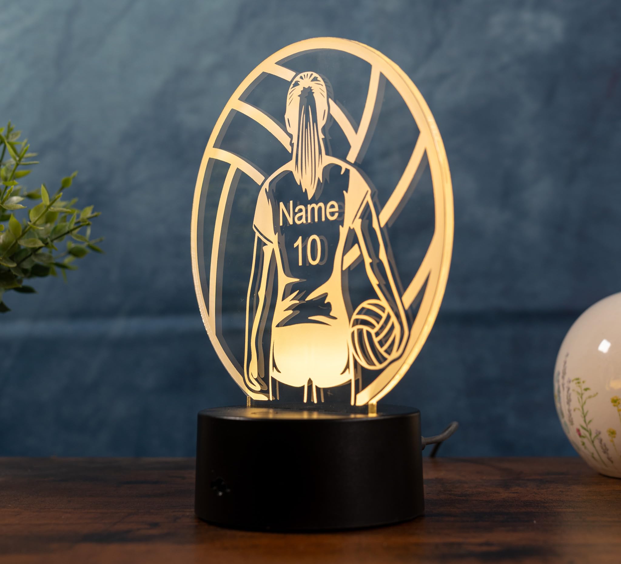 Volleyball Lampe personalisiert – LED Nachtlicht mit Name & Trikotnummer | Geschenk für Mädchen & Frauen | Volleyball Spielerin Deko Light für Kinderzimmer & Sportfans