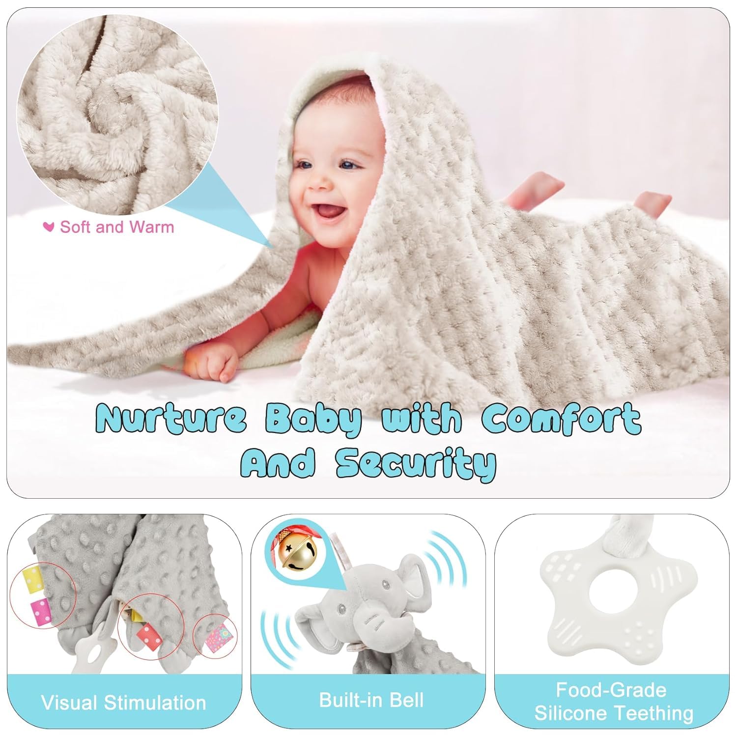 Newborn Baby Shower Gifts Set: 9PCS Boy Gifts Hamper Including Baby Blankets&Baby Bibs&Baby Socks and More - Unisex New Born Box Personalised Boy Presents - Image 3