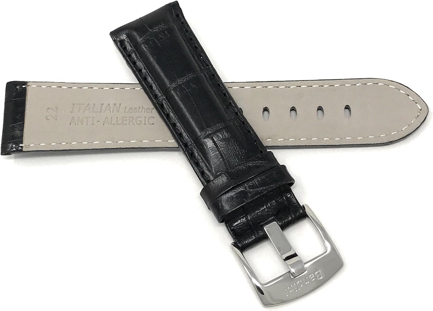 Bandini Mens Leather Watch Band – Extra Long & Regular, Premium Top Grain Alligator Embossed Strap, Durable Upgrade Replacement, Comfortable Leather, Fits Large Wrists, 18mm to 38mm