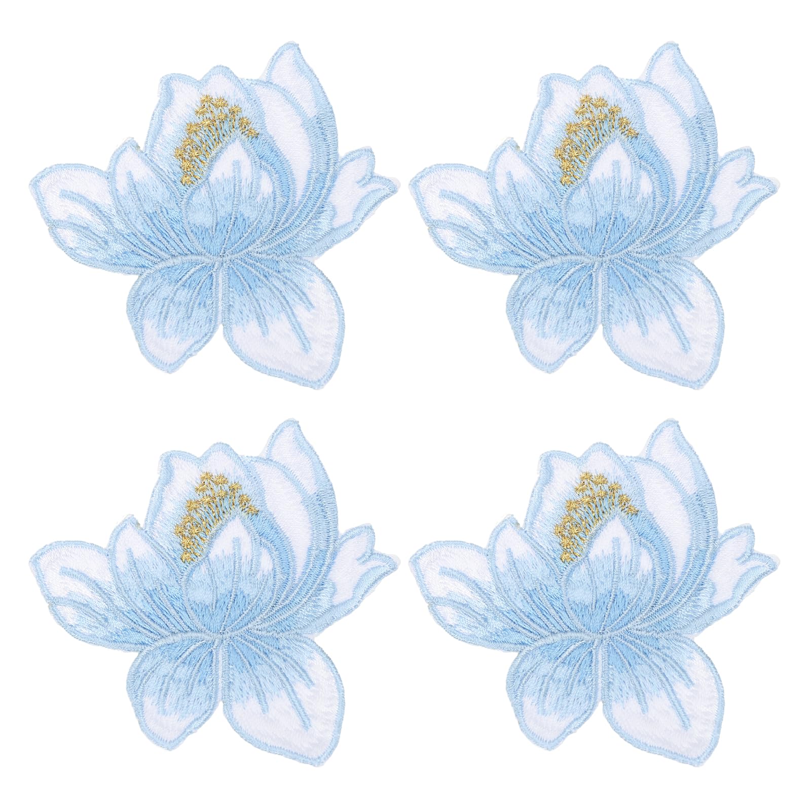 sourcing map Lotus Iron on Patches, 8x8cm Blooming Lotus Embroidered Applique Flower Sew on Badge Patch for Clothing Backpacks Jackets Hats Repairing Decoration, 4pcs, Light Blue