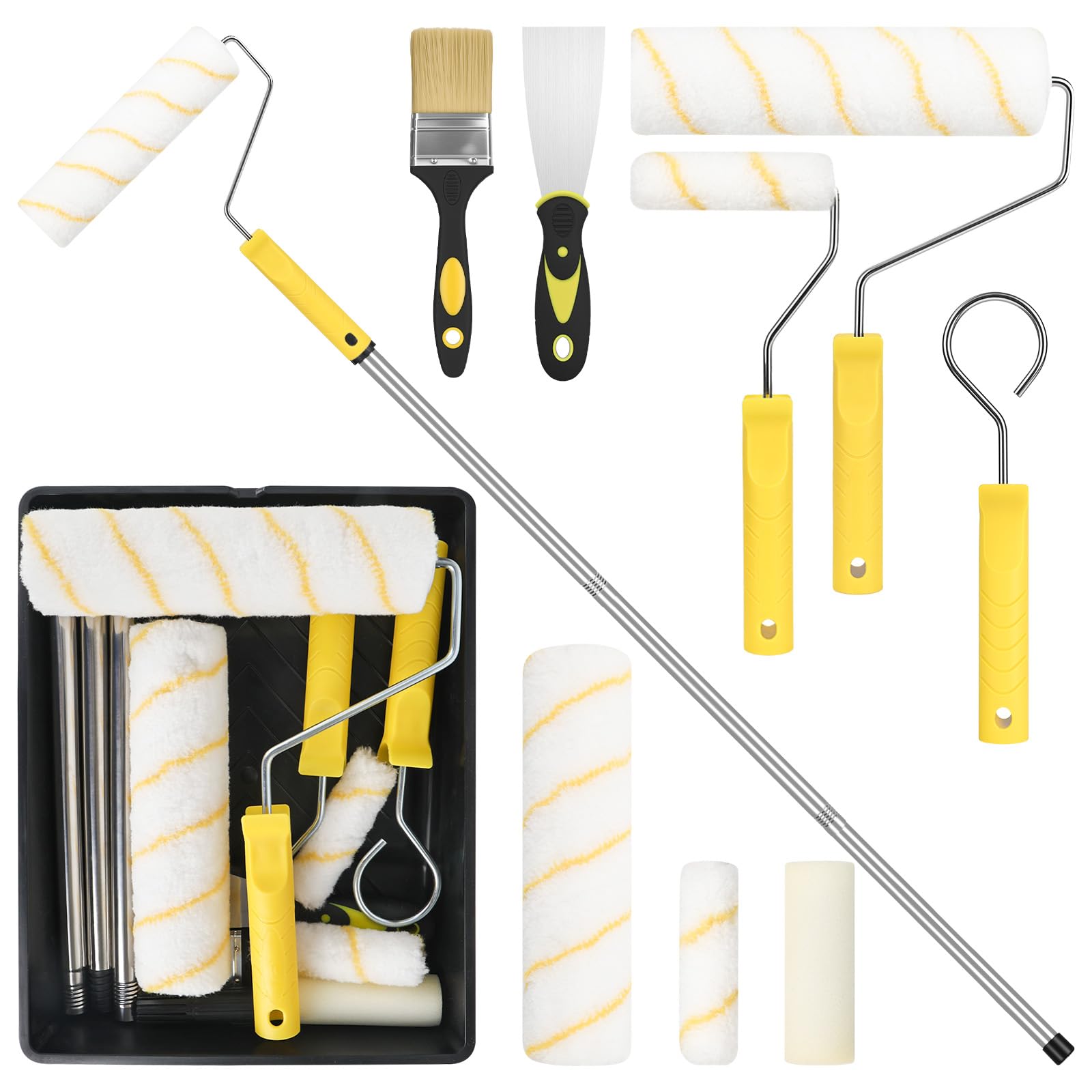 Paint Roller Set 14 Pcs Paint Rollers and Trays Set for Painting Walls (Yellow)
