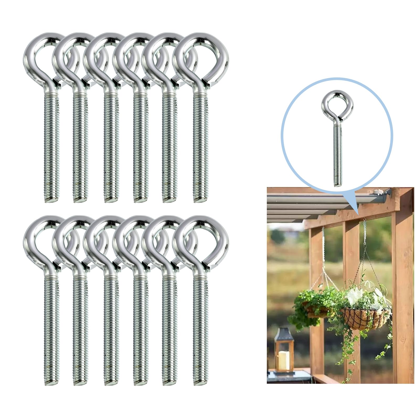 12 pezzi Bulloni ad Occhiello M5 in Acciaio Inossidabile 304, Viti a Occhiello con Anello per Fissaggio e Sospensione, Golfari Resistenti per Uso Domestico e Industriale
