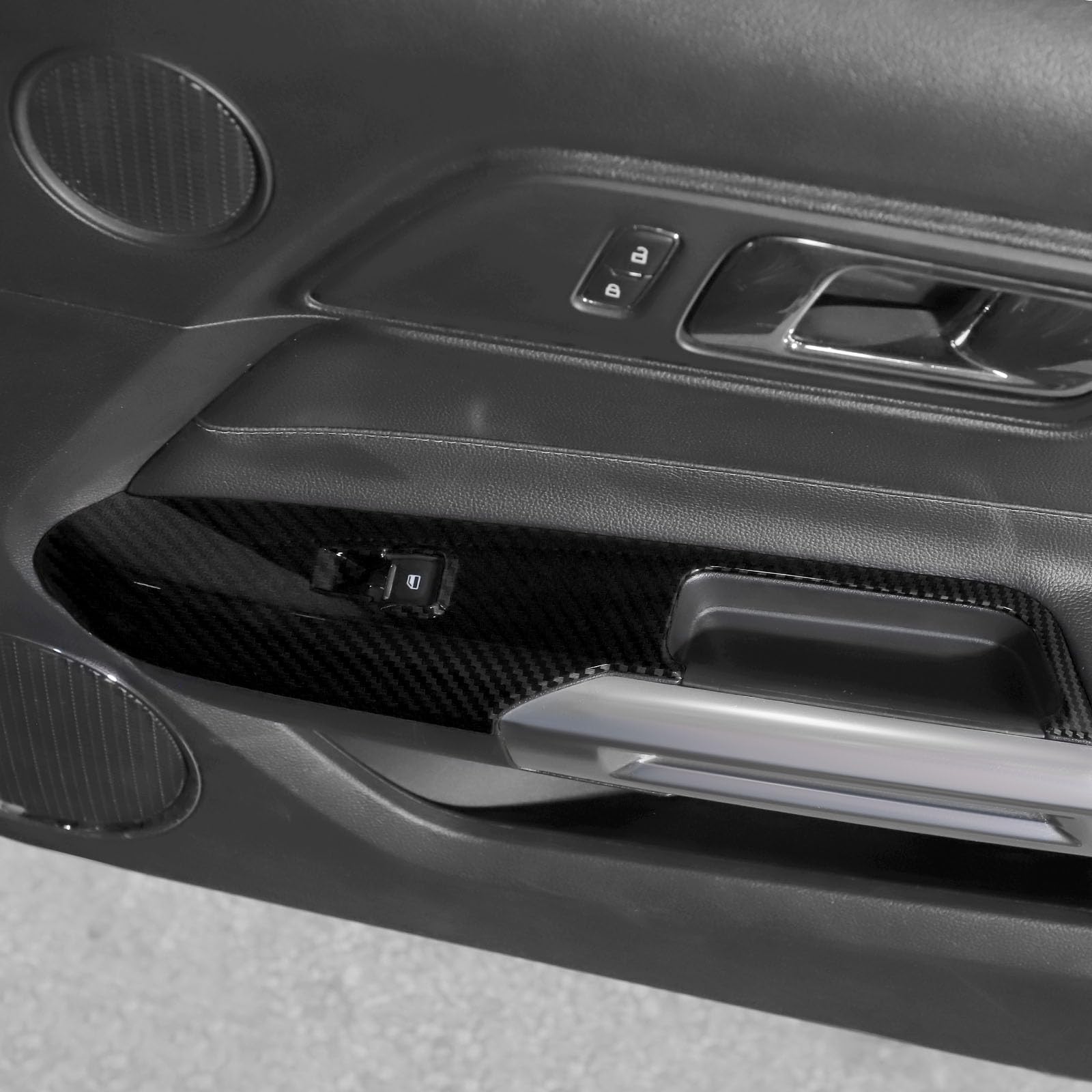 Jimen Ajuste para Ford Mustang 2015-2024, 2 piezas de cubierta de panel de interruptor de elevación de ventana de coche (fibra de carbono)