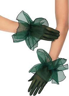 Women's Short Mesh Gloves with Ruffles Sheer Lace Gloves for 1920s