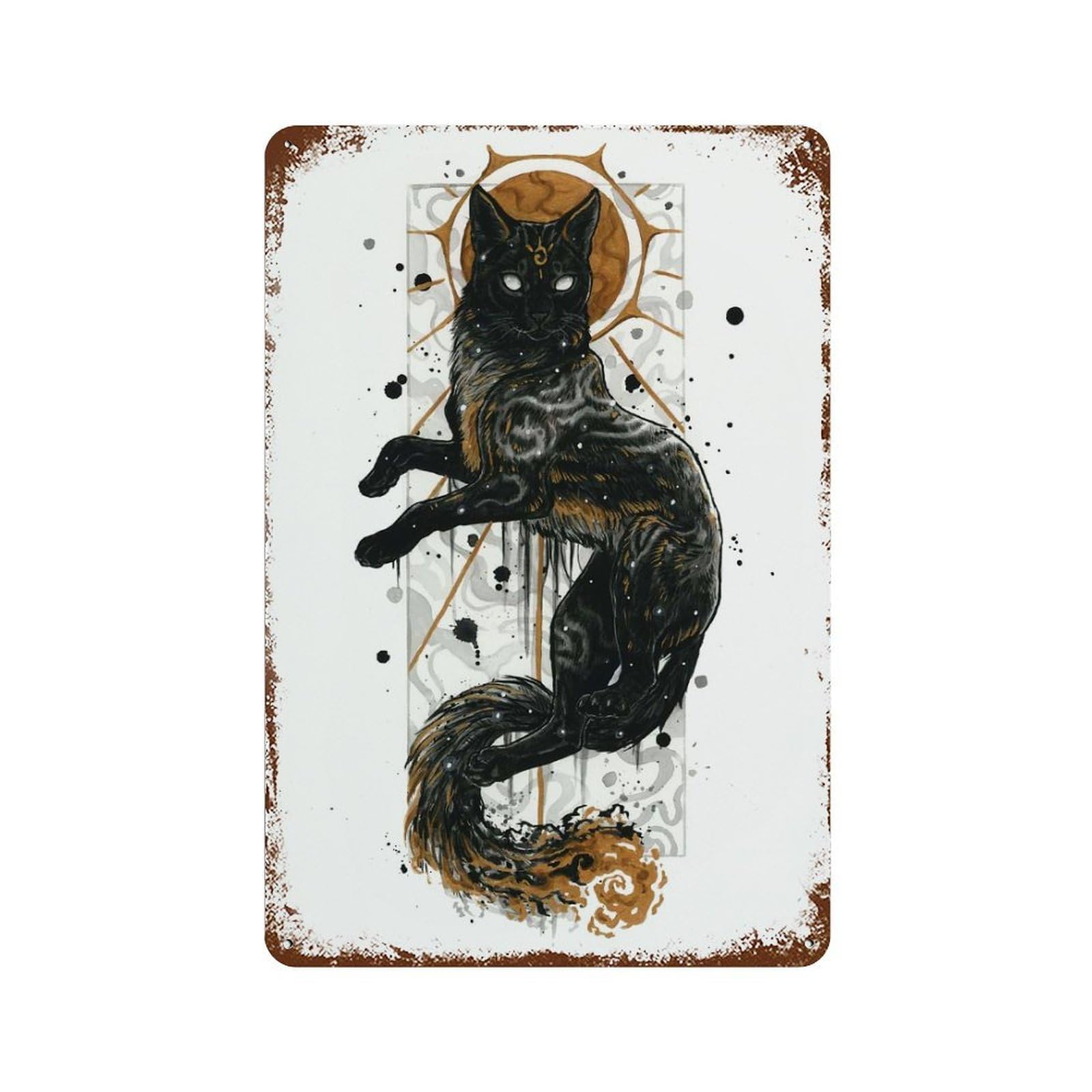 Vintage Rust Metal Sign with Bakeneko Design 11.8"x7.9", for Shed, Workshop And Garage Wall Decor, Classic Wall Plaque
