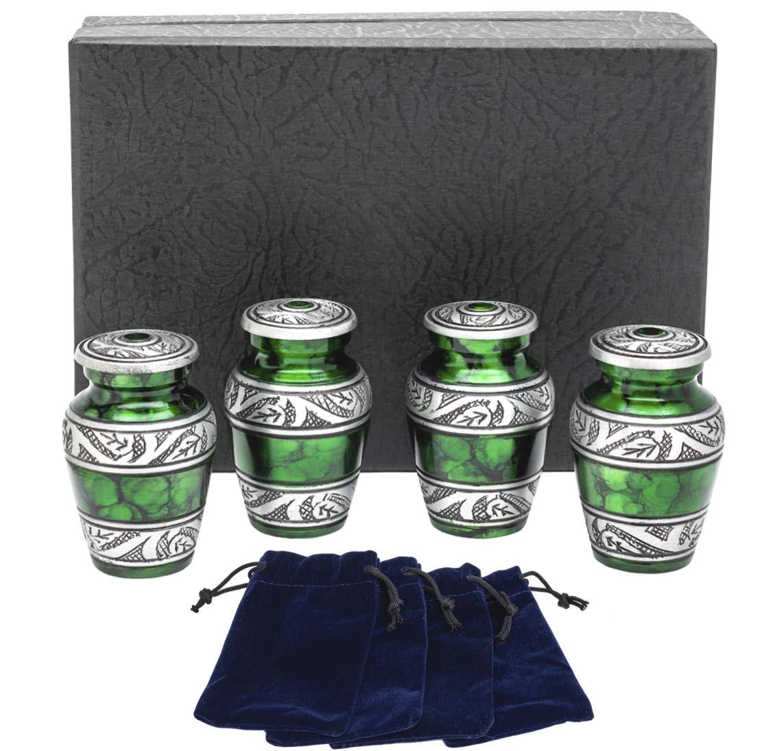 Eternal Harmony Keepsake Urns for Human Ashes | 4 Cremation Urns Carefully Handcrafted with Elegant Finishes to Honor Your Loved One | Each Small Urn Comes in a Beautiful Velvet Bag (Green)