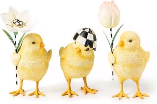 MACKENZIE-CHILDS Set of 3 Rose Garden Chicks, Spring Baby Chick Decorations, Easter Table Decor