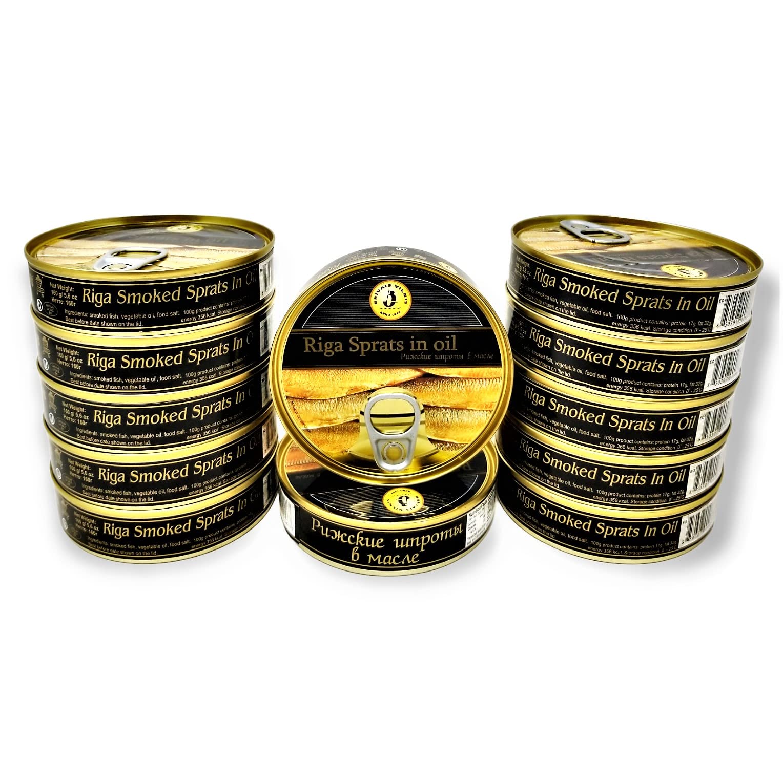 Brivais Vilnis Riga Smoked Sprats in Oil 5.6 oz - Pack of 12, Product of Lativa, Kosher Wild Caught Latvian Sprats