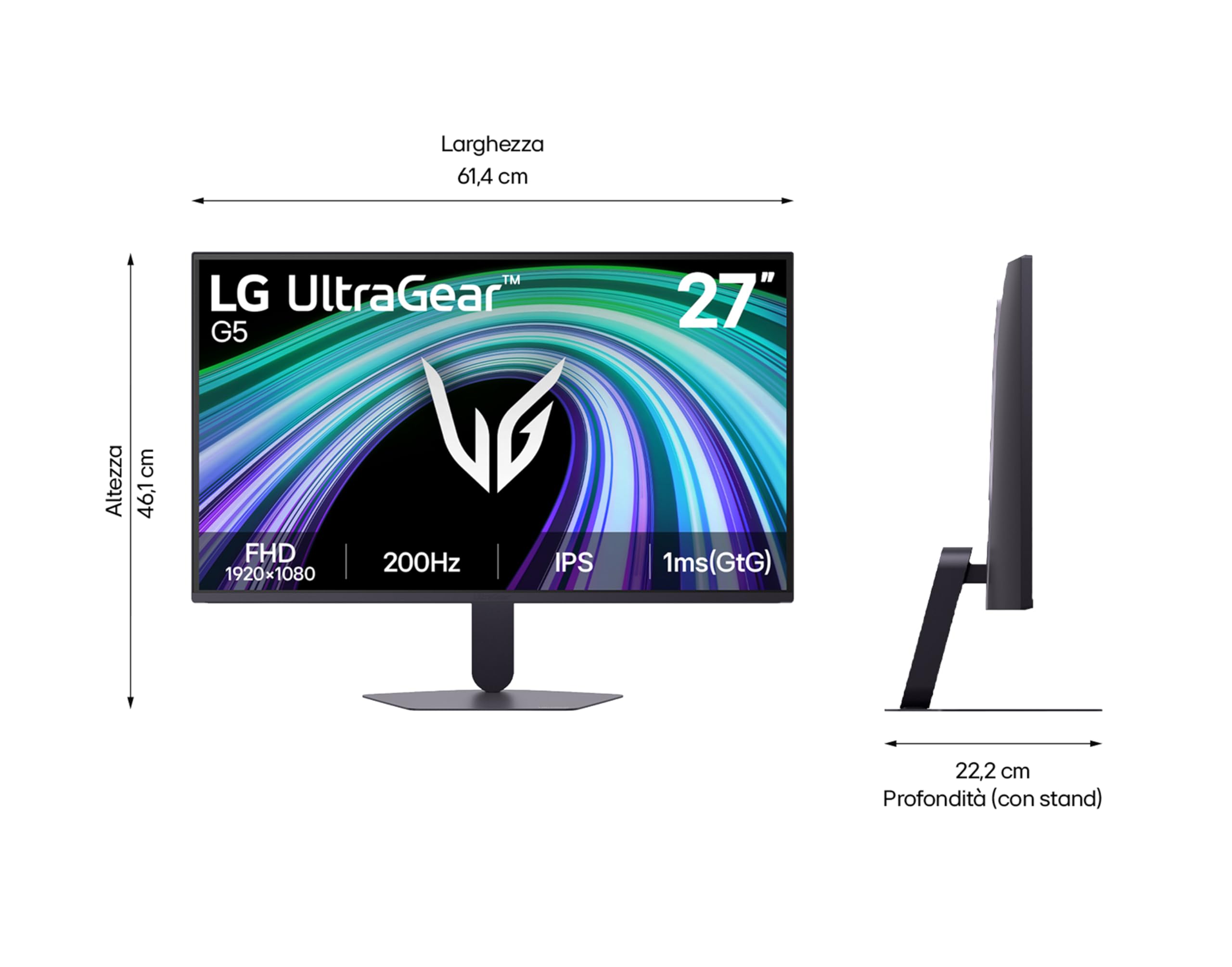 LG UltraGear 27G523B Monitor Gaming 27" FHD (1920 x 1080), 200Hz, 1ms (GtG), 16:9, G-Sync, FreeSync, HDR 10, HDMI 2.0, DisplayPort, Nero