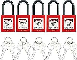 Red Lockout Tagout Safety Padlock Kit 5-Pack, Nylon OSHA-Compliant Loto Locks with 2 Keys Per Lock& Warning Labels for Industrial Maintenance, Electrical/Mechanical Equipment (Keyed Differently)