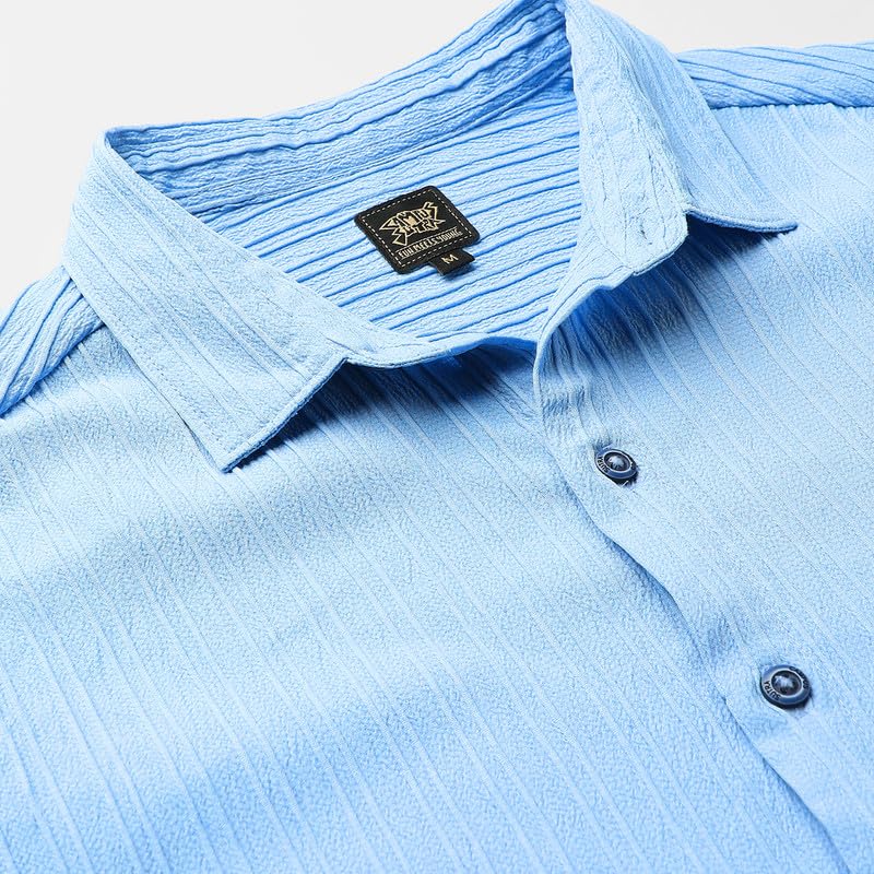 Image of CAHOOT Men's Self-Design Striped Shirt for Casual Wear | Spread Collar | Long Sleeve | Button Closure | Shirt Crafted with Comfort Fit for Everyday Wear