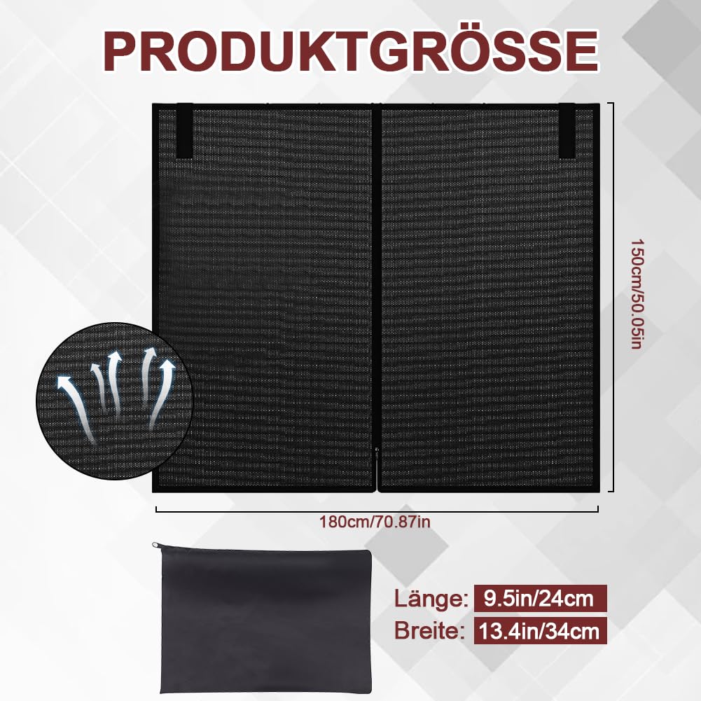 Copertura per portellone con zanzariera, 180x150cm Copertura per porta a battente del bagagliaio Protezione solare, Zanzariera magnetica per auto, Tenda divisoria per auto Protezione solare