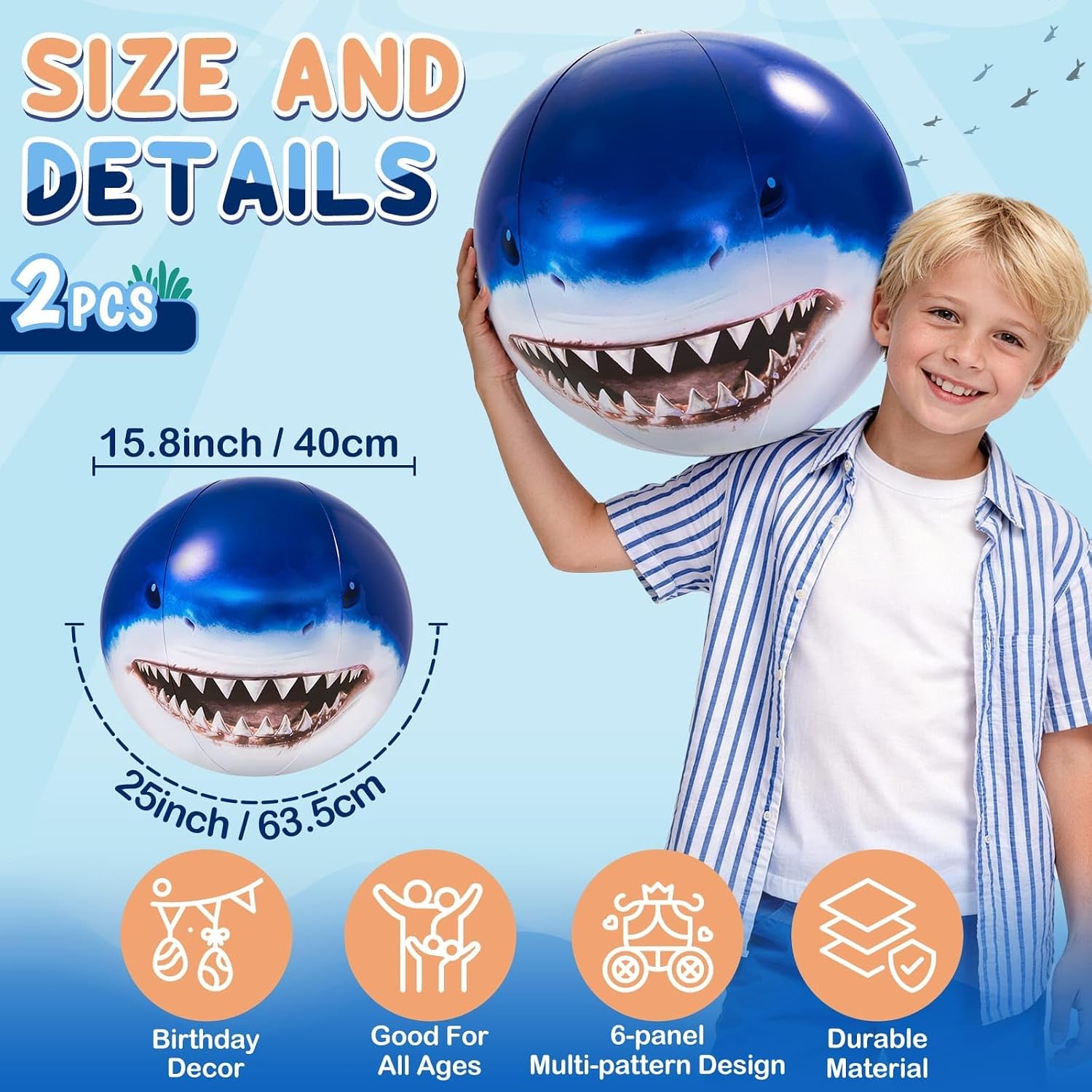 WERNNSAI 2PCS Beach Ball - 16" Inflatable Beach Ball for Kids Boys Girls Summer Indoor Outdoor Water Toys Cute Large Pool Toy for Playground Backyard Pool Party Favors（Shark/Princess Design）
