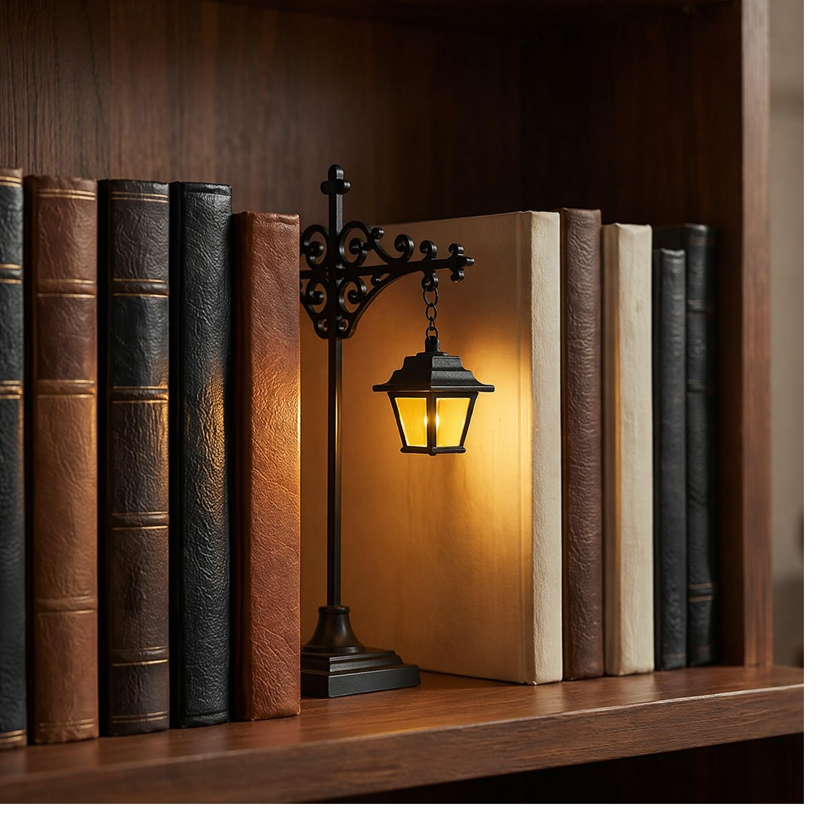Vintage Ghost Bookshelf Lantern, Warm LED Mini Hanging Nightlight, Portable Reading Lamp, Spooky Halloween Ornament for Shelf & Indoor Tabletop Decor (I)