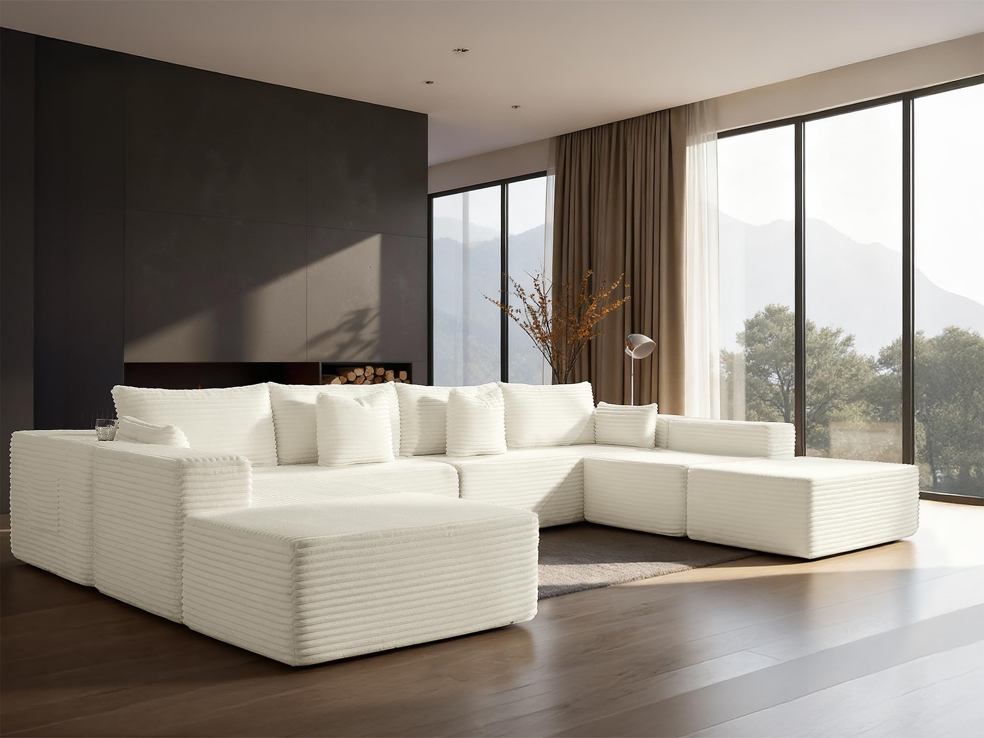 138" Cloud Sectional Couch, Comfort U Shaped Sofa for Living Room, Extra Deep Seats No Assembly, Minimalist Modular Couch, Corduroy (Cream, 8 Seats,U-Shape A)