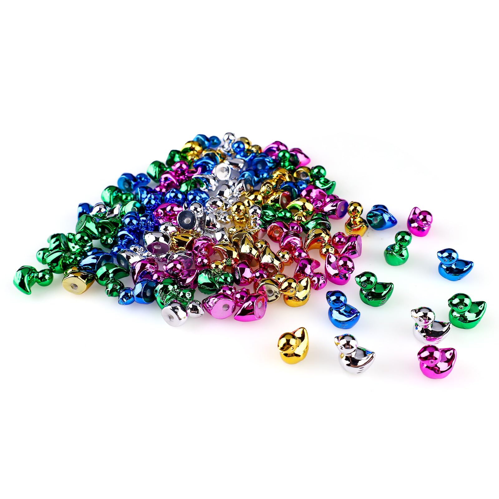 100PCS 5-Color Mini Resin Ducks, Cartoon Electroplated Duck Charms, 0.59×0.55in Tiny Trinkets for Car Interior, Desktop, DIY Crafts & Micro Garden, Dollhouse Accessories (Colorful)