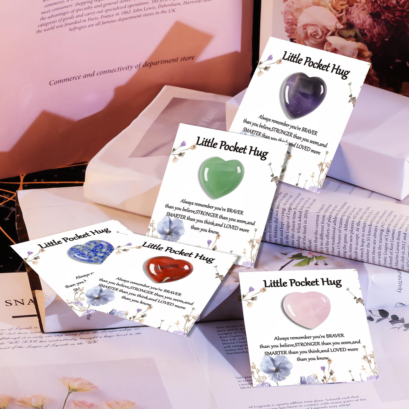 40 juegos de tarjetas de regalo de bolsillo con forma de corazón pequeño, tarjetas de recuerdo pensando en ti, regalos de aliento para familiares y amigos (corazones)