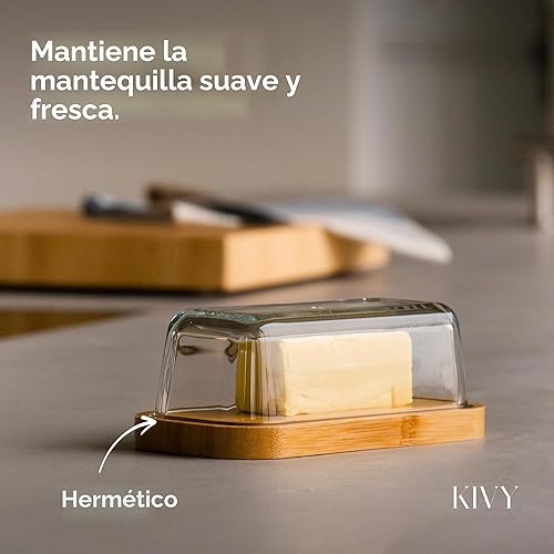 Miniatura 2 de Mantequera de vidrio KIVY con tapa hermética que mantiene la mantequilla suave - Para encimera y estante de la puerta del refrigerador - Bandeja