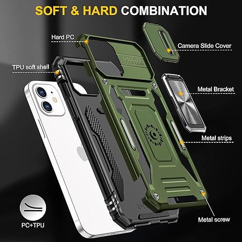 Miniatura 7 de Funda para iPhone 11 con 2 protectores de pantalla de vidrio templado, funda con función atril para iPhone 11 con cubierta deslizante para cámara y