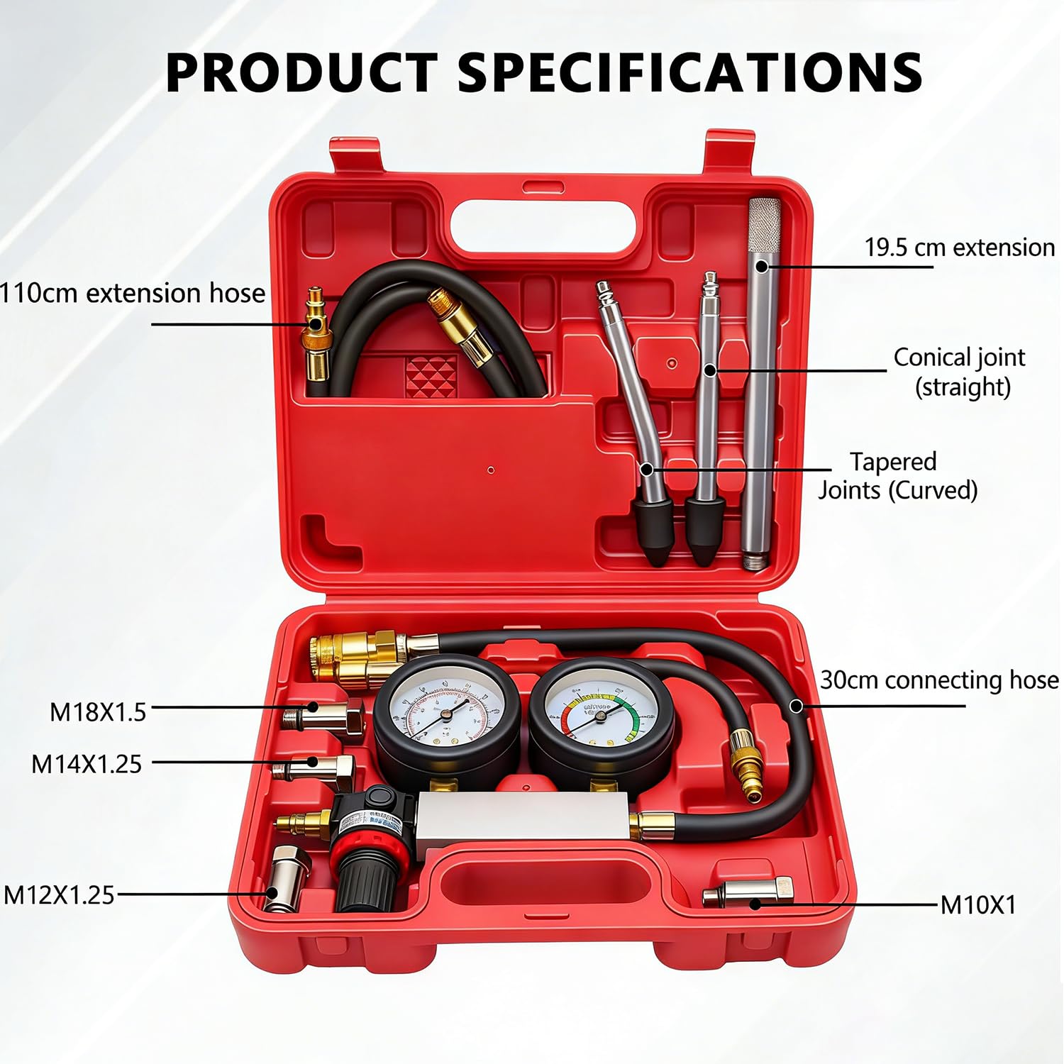 Kit di test di tenuta per cilindri, TU-21, kit tester di perdite per veicoli a motore, tester di compressione del motore, tester di perdita di pressione, doppio manometro, dispositivo di misurazione