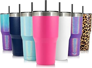 Zibtes 30oz Insulated Tumbler With Lid and Straws, Stainless Steel Double Vacuum Coffee Tumbler Cup, Powder Coated Travel ...