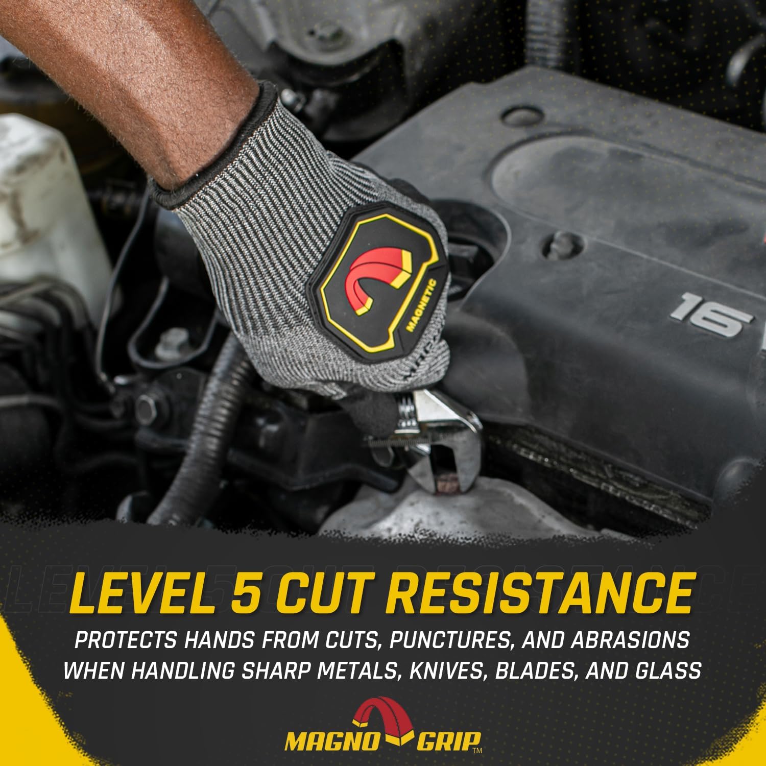 MagnoGrip Level 5 Cut Resistant Work Gloves with Integrated Magnetic Storage, Nitrile Coated Palm, Touchscreen Technology