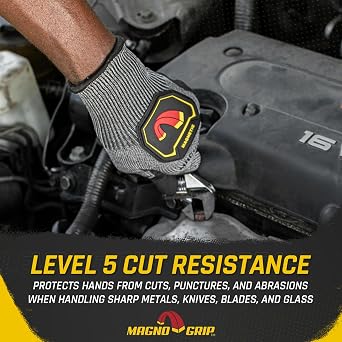 MagnoGrip Level 5 Cut Resistant Work Gloves with Integrated Magnetic Storage, Nitrile Coated Palm, Touchscreen Technology