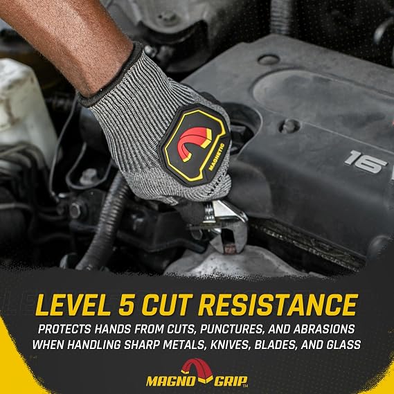 MagnoGrip Level 5 Cut Resistant Work Gloves with Integrated Magnetic Storage, Nitrile Coated Palm, Touchscreen Technology