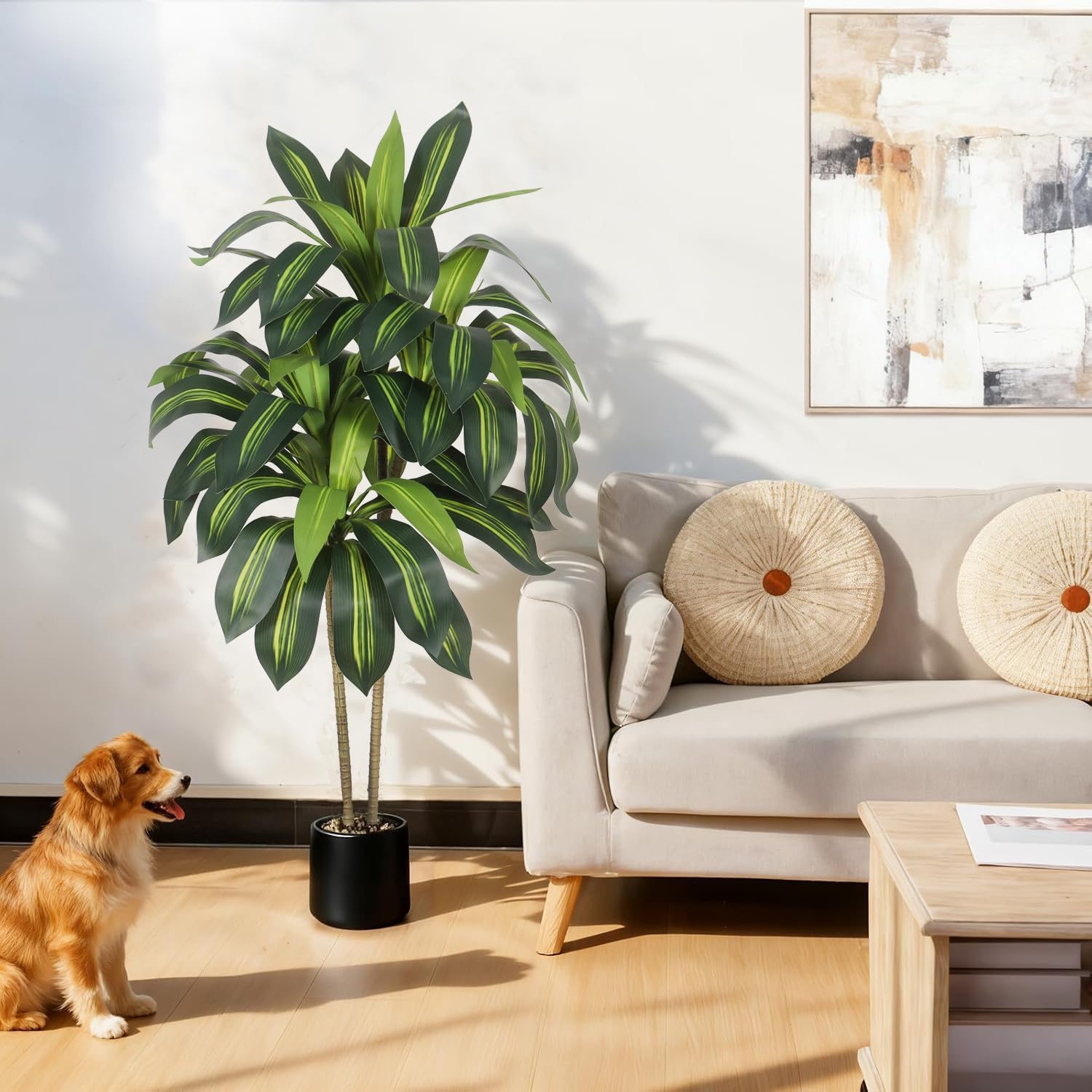 Artificial Dracaena Plant Indoor 48in,Faux Silk Tropical Yucca Floor Trees Realistic Fake Green Plant Maintenance Free Plant in Pot - Artificial Trees for Home Office Living Room Decor Indoor