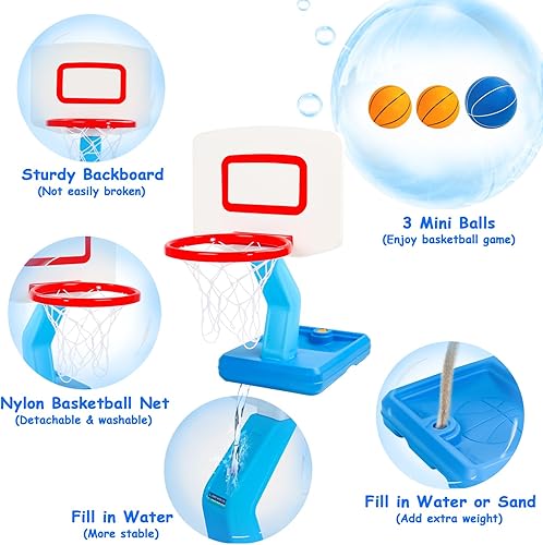 Miniatura 6 de Fajiabao Toddler Basketball Hoop Indoor Adjustable Height Kids Basketball Hoop Outdoor Mini Poolside Basketball Goal with Base, 3 Mini Rubber