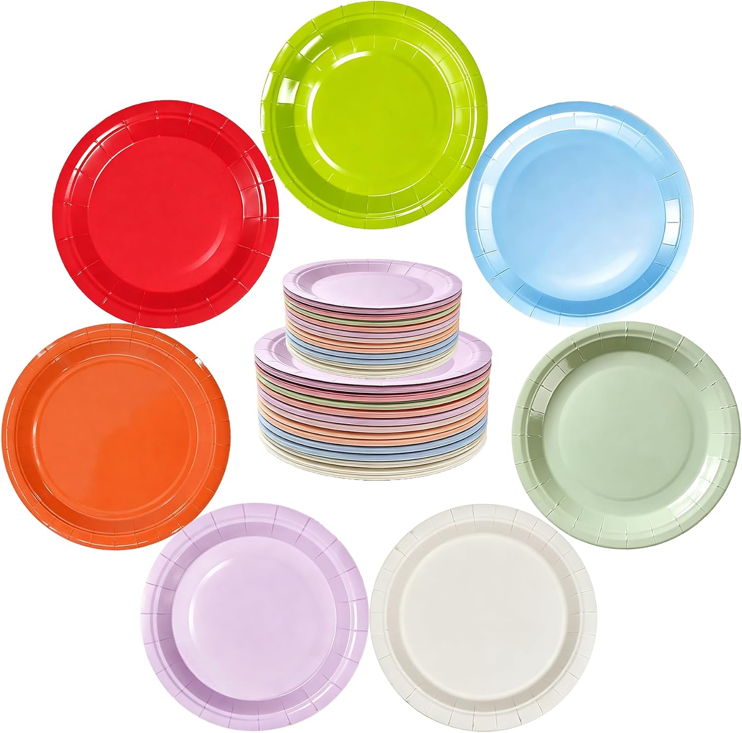 140 Pcs Colorful Paper Plates Set, 70Pcs 9 Inch Disposable Plates& 70Pcs 7 Inch Dessert Plates, Rainbow Cake Plates Bulk Decors Party Supply for Birthday Party, Dinner Table, Wedding