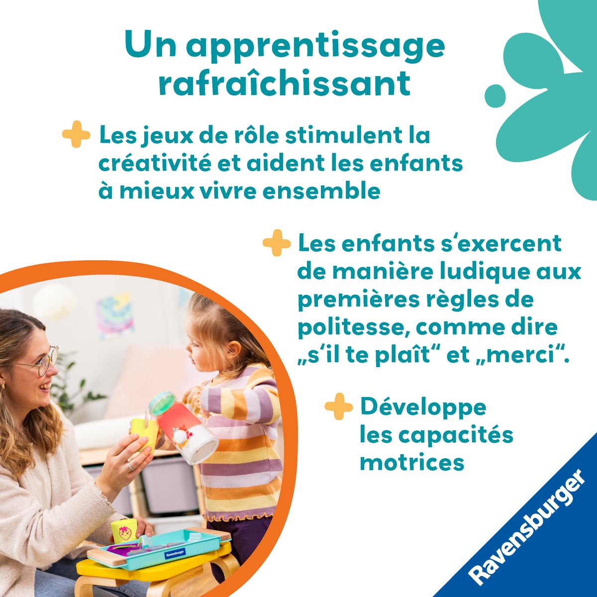 Ravensburger Play + - Set d'activités : Mon Premier Service à Boissons - Jouet bébé dès 18 Mois- Version française - 34068