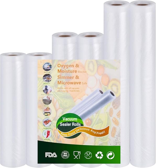 Vacuum-Sealer Rolls Food-Storage Bags for Food-Saver - 2 Rolls 15x300cm and 2 Rolls 20x300cm and 2 Rolls 28x300cm Sous Vide Cooking, Mircowave & Freezer Food Storage