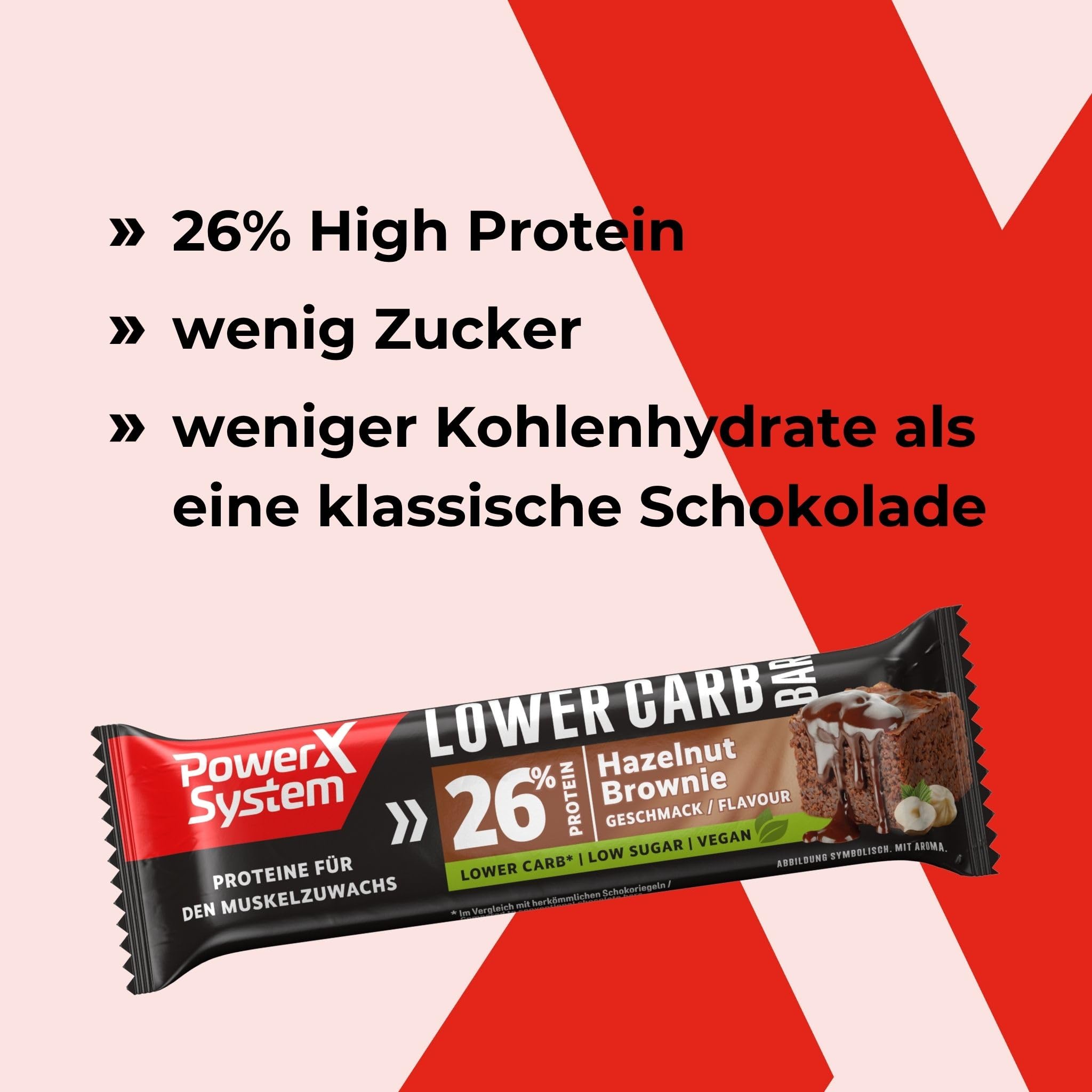 Power System Lower Carb Hazelnut Brownie Proteinriegel vegan 28x40g