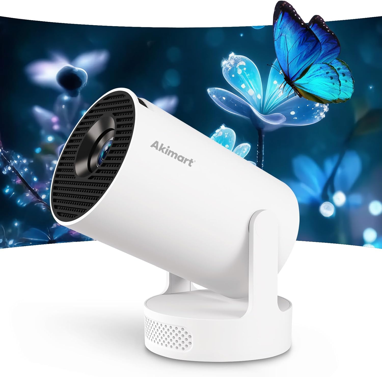 Mini Projector 4K Android 11 with WiFi 6, 180° swivel