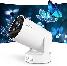 Mini Beamer 4K mit Android 11, Smart Projektor WiFi 6 & BT 5.4 Full HD 1080P,180° schwenkbar für Heimkino (Innen/Außen) mit Kompatibel mit Handy, Laptop, TV-Stick & USB,Tragbarer Projektor（Weiß）