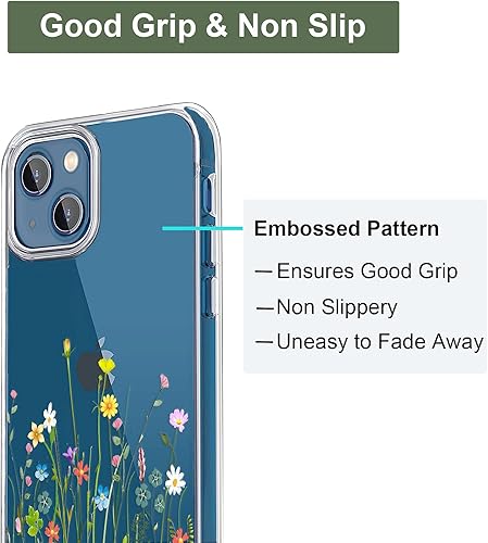Miniatura 4 de Unov Funda compatible con iPhone 13 transparente con diseño floral en relieve, suave TPU parachoques protector delgado de 6.1 pulgadas (jardín de