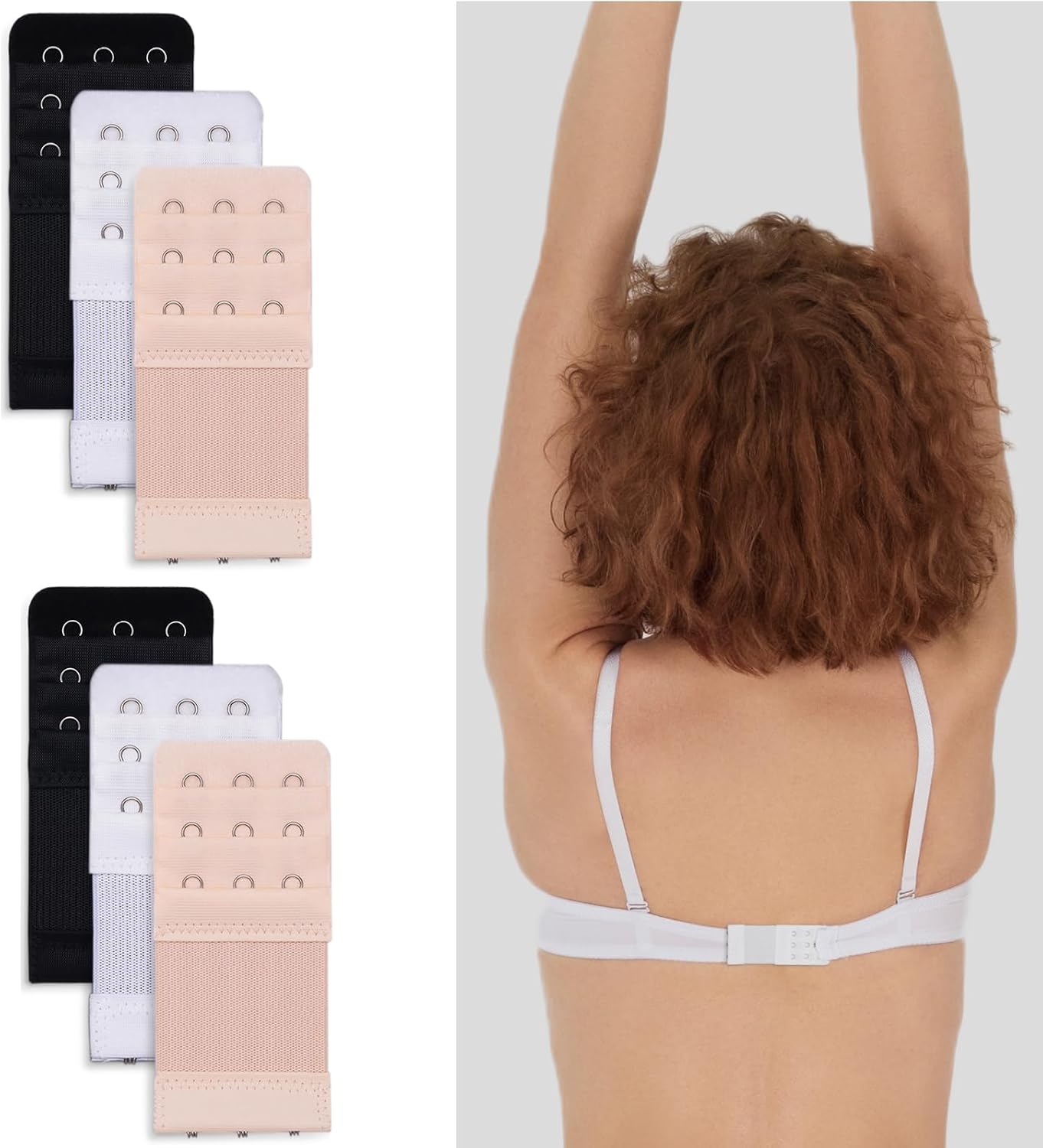 Ouligay 6Pcs Women Bra Extender 3 Hook 3 Rows Bra Strap Extenders Stretchy Soft and Comfortable Bra Extension Strap Elastic Bra Band Hook White Black Beige